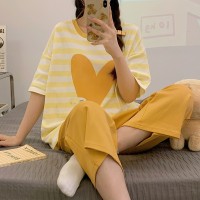 2024新款睡衣女夏季女款女士纯棉短袖七分裤套装套头家居服夏天