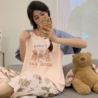 2024新款睡衣女夏季女款女士纯棉短袖七分裤套装套头家居服夏天