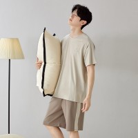 2024新款男士睡衣夏款短袖纯棉青少年夏季短裤圆领家居服套装